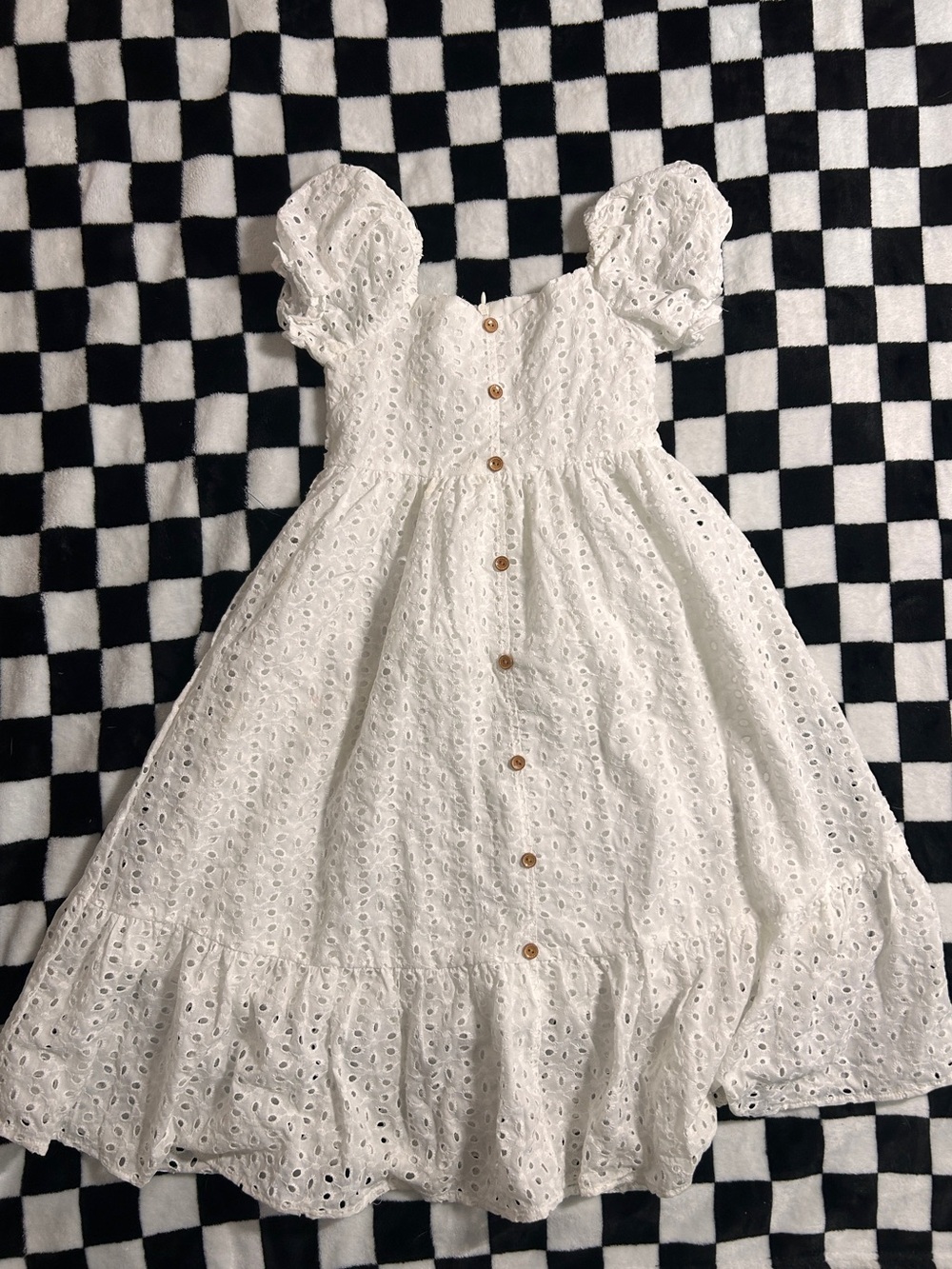 SHEIN White Eyelet Button-Front Puff Sleeve Dress